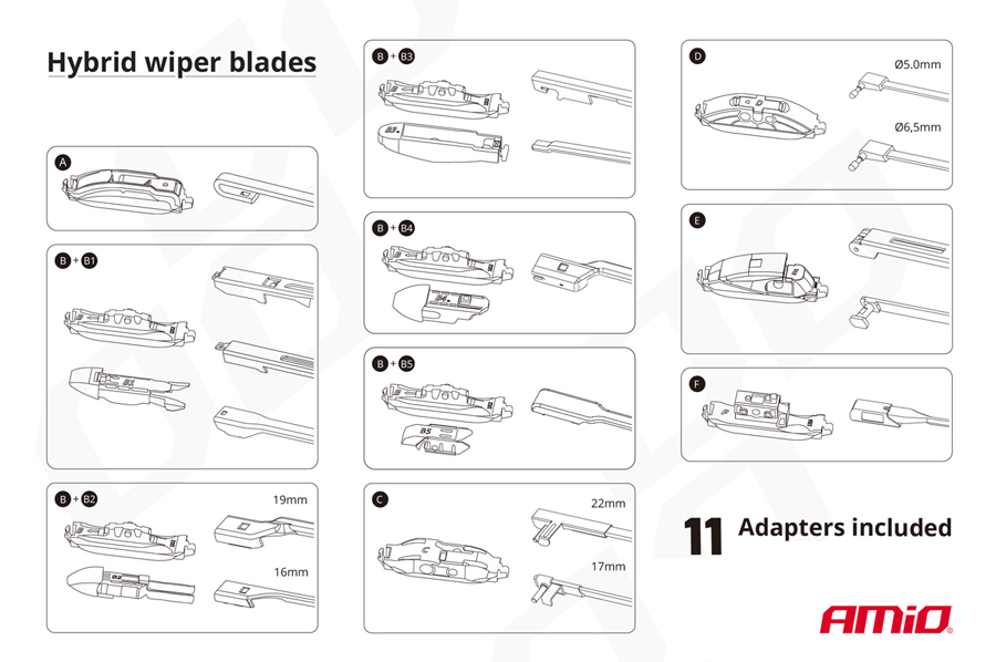 AMIO υαλοκαθαριστήρας Hybrid 02202, 15" (380mm), 11 αντάπτορες - Image 2