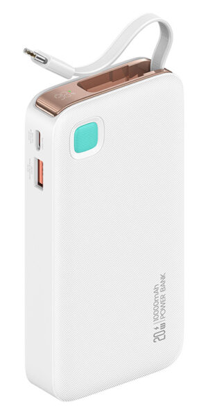 USAMS power bank CD224 με καλώδιο USB-C, 2x θύρες εξόδου, 10000mAh, 20W, λευκό