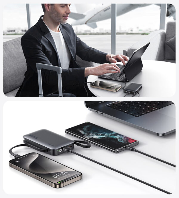 USAMS power bank CD228 με 2x καλώδια, 2x θύρες εξόδου, 10000mAh, 20W, ασημί - Image 4