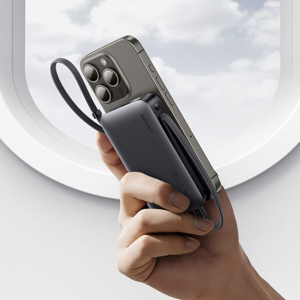 USAMS power bank CD228 με 2x καλώδια, 2x θύρες εξόδου, 10000mAh, 20W, ασημί - Image 6