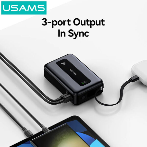 USAMS power bank CD243 με καλώδιο USB-C, 2x θύρες εξόδου, 20000mAh, 65W, γκρι - Image 2