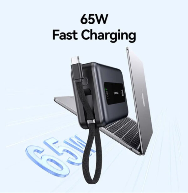 USAMS power bank CD243 με καλώδιο USB-C, 2x θύρες εξόδου, 20000mAh, 65W, γκρι - Image 5
