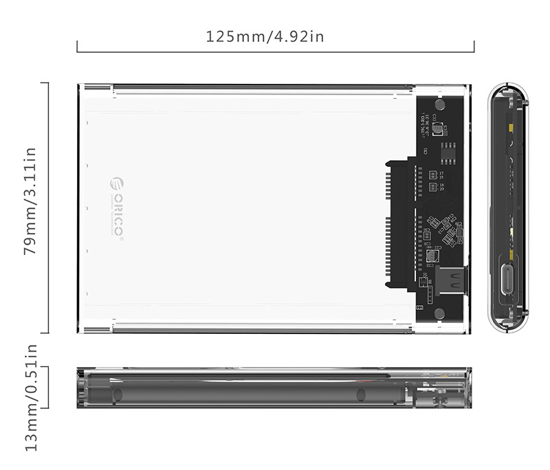 ORICO θήκη για 2.5" SATA HDD/SSD 2139C3, 5Gbps, διάφανη - Image 7