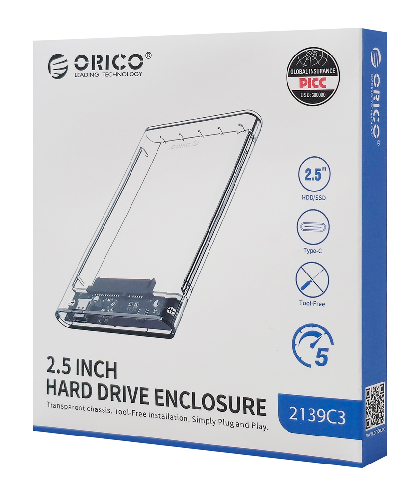ORICO θήκη για 2.5" SATA HDD/SSD 2139C3, 5Gbps, διάφανη - Image 8