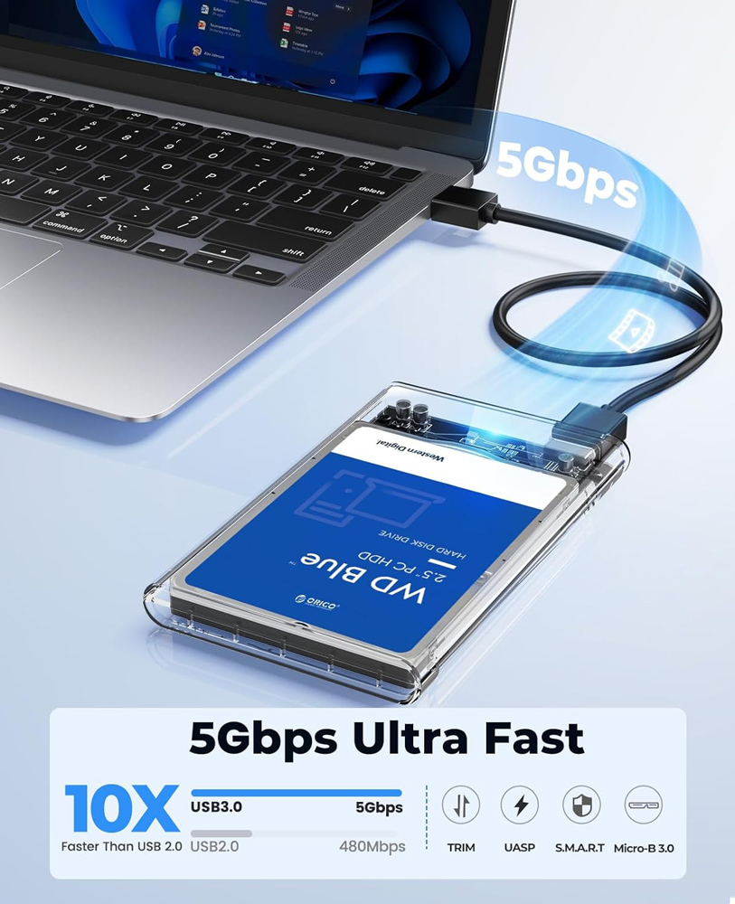 ORICO θήκη για 2.5" SATA HDD/SSD 2139U3, 5Gbps, διάφανη - Image 2