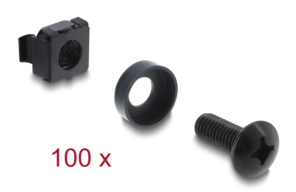 DELOCK σετ βίδες με παξιμάδια 42434 για rack, M6/16mm, μαύρο, 100τμχ