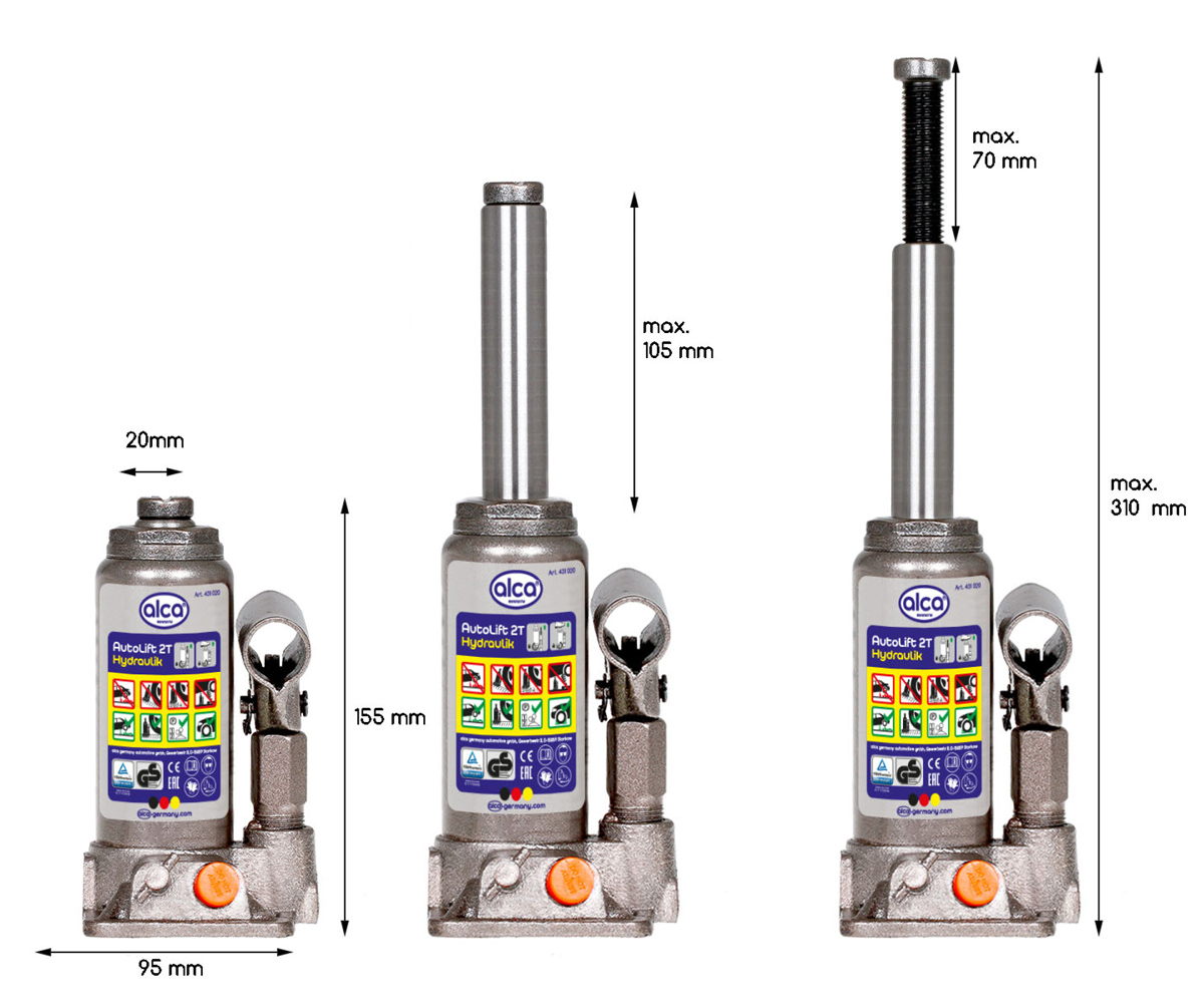 ALCA υδραυλικός γρύλος μπουκάλας 431020, έως 2 τόνοι, 31cm - Image 6