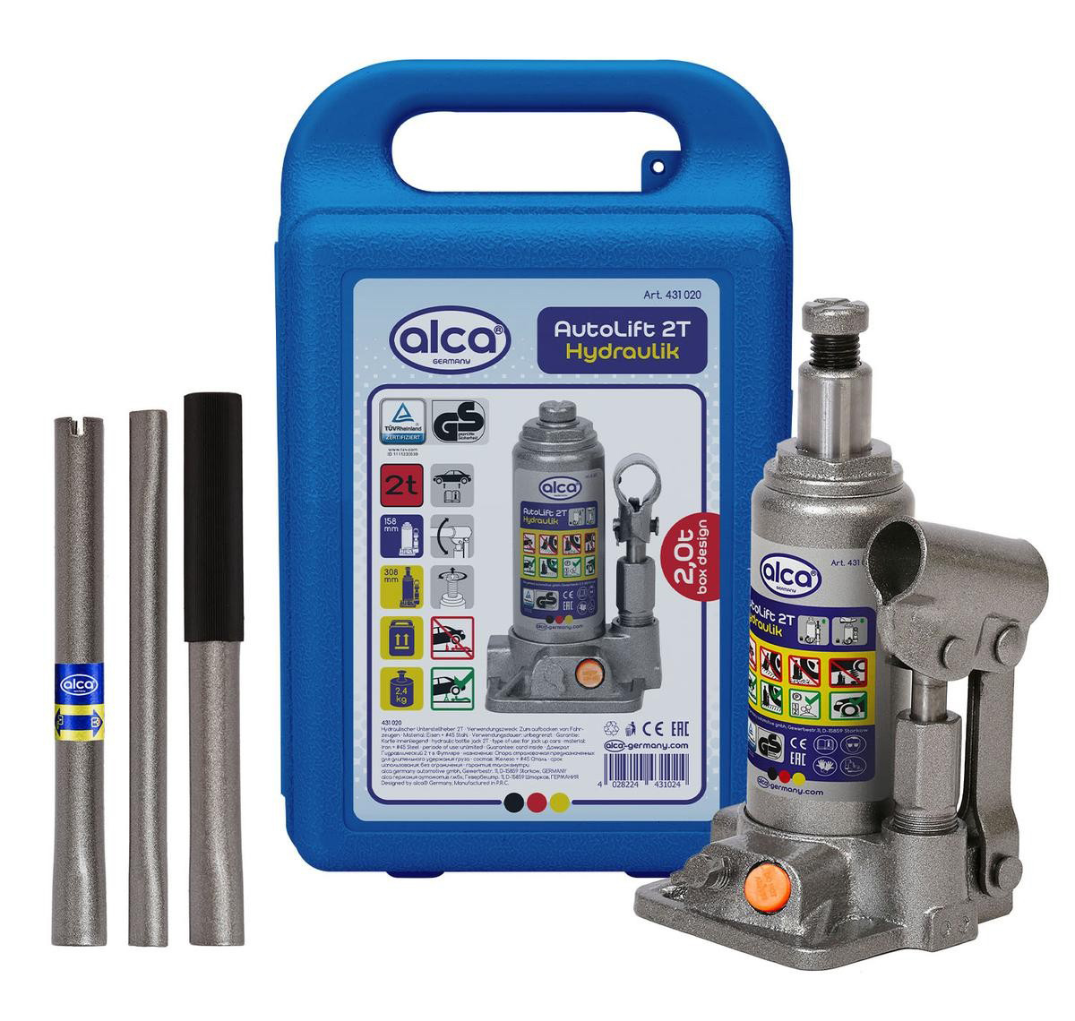 ALCA υδραυλικός γρύλος μπουκάλας 431020, έως 2 τόνοι, 31cm