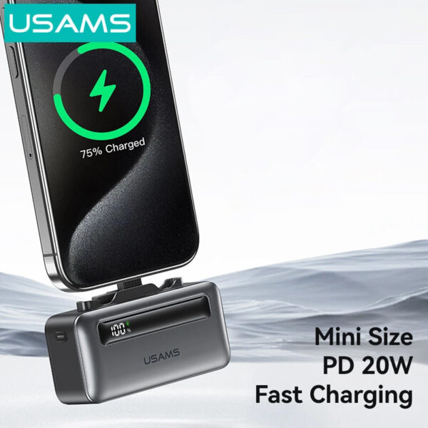 USAMS power bank CD233, USB-C/Lightning έξοδος, 4500mAh, 20W, γκρι - Image 3