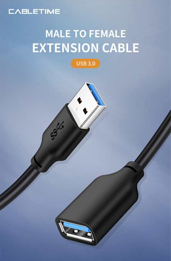 CABLETIME καλώδιο προέκτασης USB CT-AMAFN, 5Gbps, 2m, μαύρο - Image 2