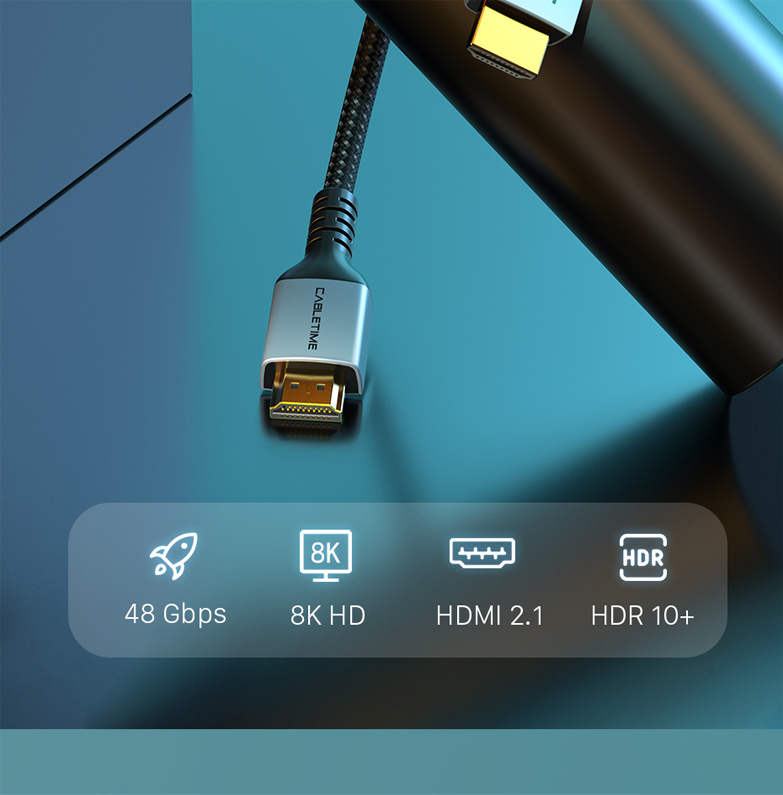CABLETIME καλώδιο HDMI 2.1 CT-HM8K, 8K/60Hz, 48Gbps, 28AWG, 2m, μαύρο - Image 4