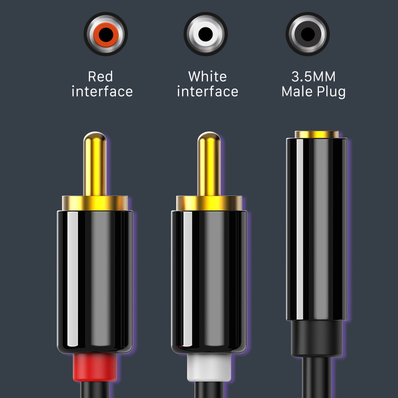 CABLETIME καλώδιο ήχου 3.5mm σε 2x RCA CT-H12G, 20cm, μαύρο - Image 4
