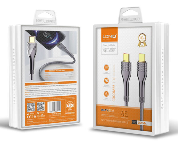 LDNIO καλώδιο USB-C σε USB-C LC651C, 65W, 1m, γκρι - Image 6