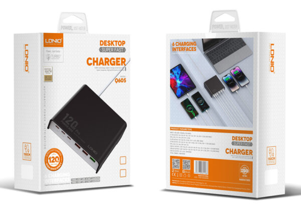 LDNIO σταθμός φόρτισης Q605, 3x USB-C & 3x USB, 120W, PD/QC, μαύρος - Image 8
