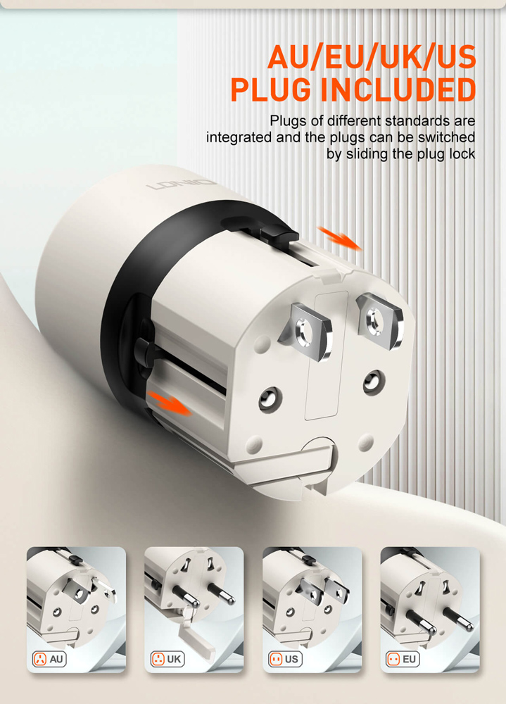 LDNIO φορτιστής τοίχου Q2319 με καλώδιο Lightning, EU/UK/US/AU βύσμα, USB/USB-C, 30W, γκρι - Image 2