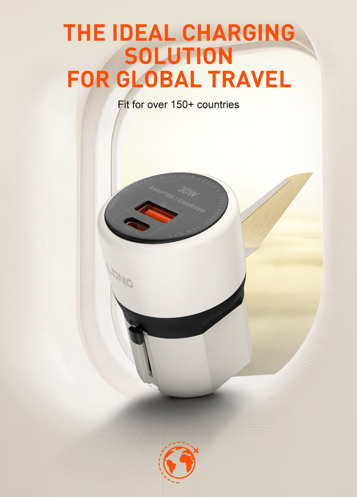 LDNIO φορτιστής τοίχου Q2319 με καλώδιο Lightning, EU/UK/US/AU βύσμα, USB/USB-C, 30W, γκρι - Image 4