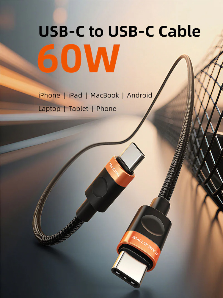 CABLETIME καλώδιο USB-C CT-CM60, 60W, 480Mbps, 1m, μαύρο - Image 5