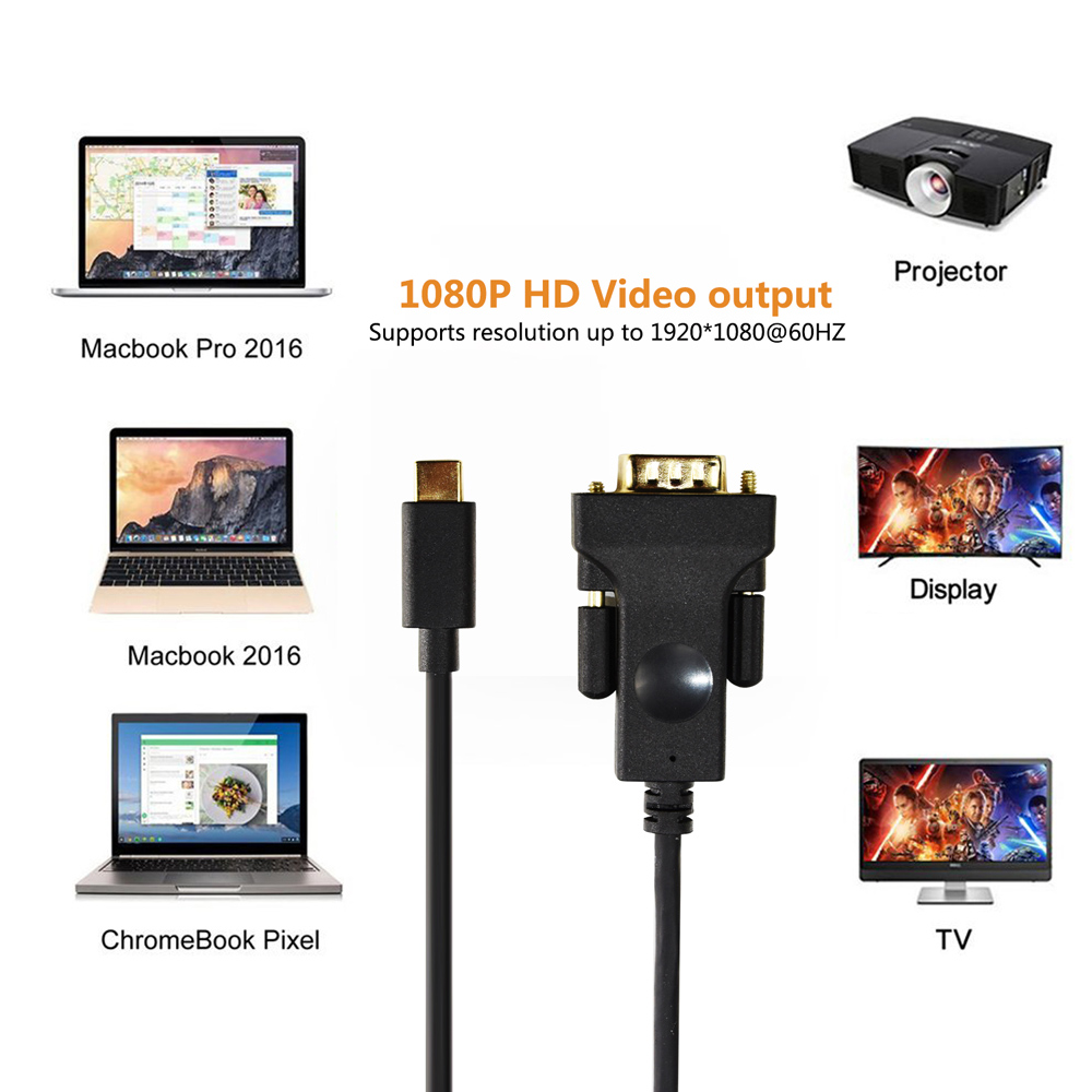 CABLETIME καλώδιο USB-C σε VGA CT-U31-CMVGA, 1080p/60Hz, 1.8m, μαύρο - Image 2