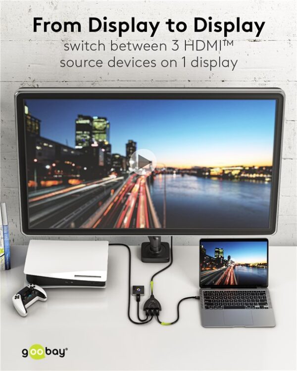 GOOBAY HDMI switch 58487, 3-in σε 1-out, 4K/30Hz, μαύρο - Image 3