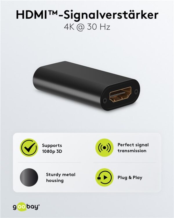 GOOBAY HDMI repeater 58491, 4K/30Hz έως 30m, 1080p 3D έως 40m, μαύρο - Image 3