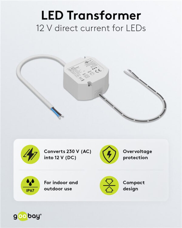 GOOBAY μετασχηματιστής LED 59575, 12V/1A, 12W, IP65 - Image 2