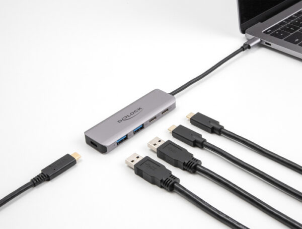 DELOCK USB hub 64239, 4x θυρών, 5Gbps, USB-C σύνδεση, γκρι - Image 2