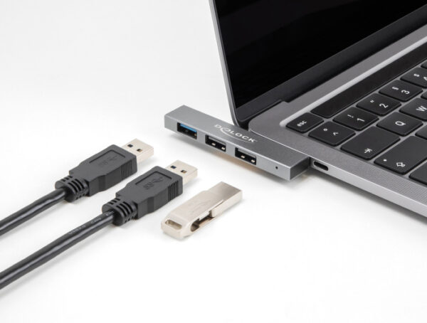 DELOCK USB hub 64274, 3x θυρών, 10Gbps, USB-C σύνδεση, γκρι - Image 2