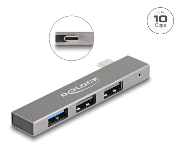 DELOCK USB hub 64274, 3x θυρών, 10Gbps, USB-C σύνδεση, γκρι - Image 4