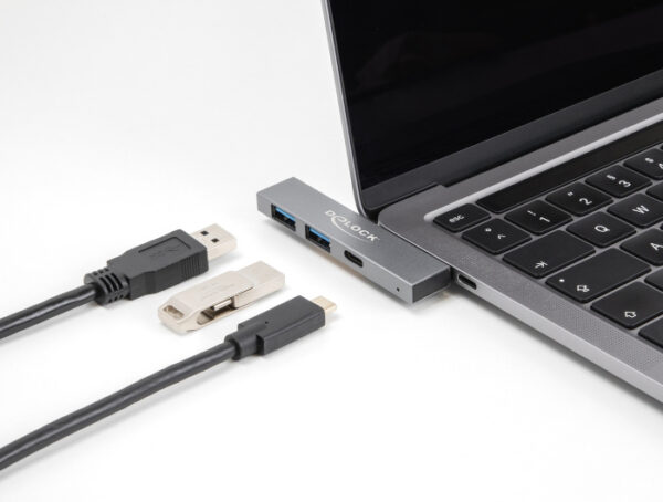 DELOCK USB hub 64275, 3x θυρών, 5Gbps, USB-C σύνδεση, γκρι - Image 2