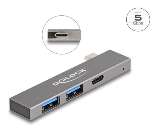 DELOCK USB hub 64275, 3x θυρών, 5Gbps, USB-C σύνδεση, γκρι - Image 4