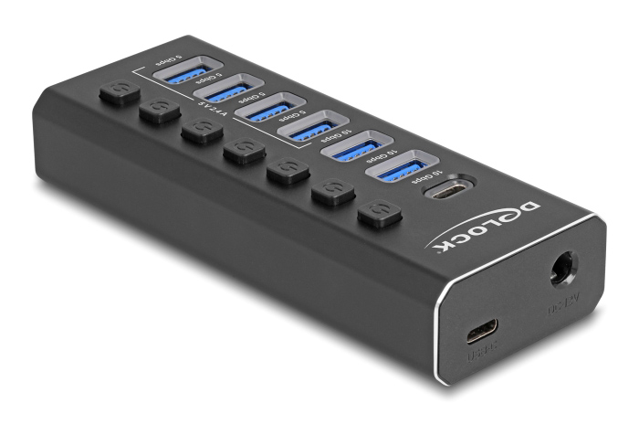 DELOCK USB hub 64326 με διακόπτες, 7x θυρών, 10Gbps, USB/USB-C σύνδεση, μαύρο - Image 3