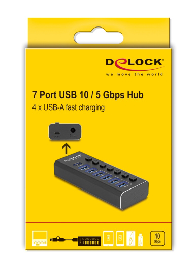 DELOCK USB hub 64326 με διακόπτες, 7x θυρών, 10Gbps, USB/USB-C σύνδεση, μαύρο - Image 5