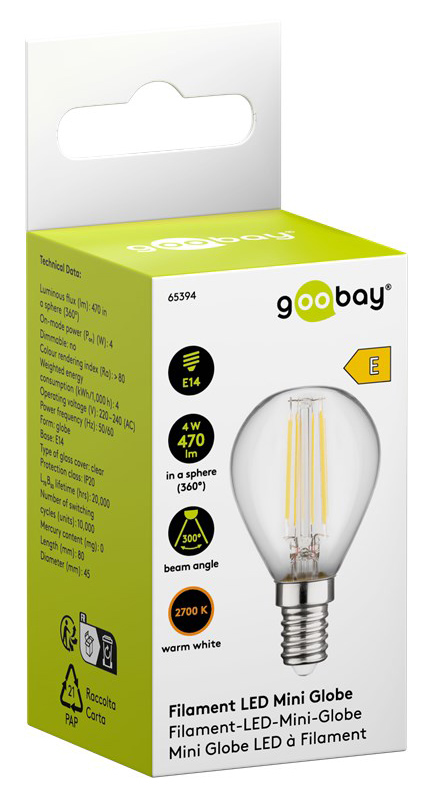 GOOBAY LED λάμπα mini globe 65394, E14, Filament, 4W, 2700K, 470lm - Image 3