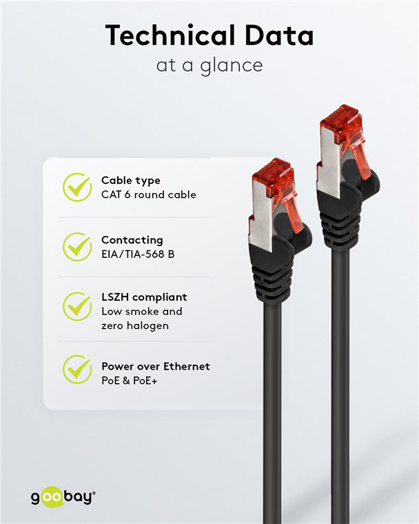 GOOBAY καλώδιο δικτύου 68694, CAT 6 S/FTP, copper, 250MHz, 10m, μαύρο - Image 5