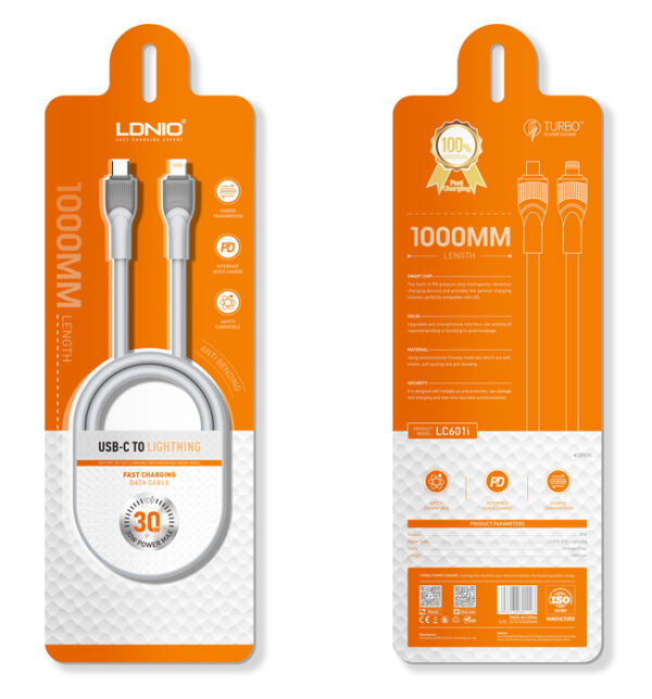 LDNIO καλώδιο Lightning σε USB-C LC601I, 30W PD, 1m, γκρι - Image 4
