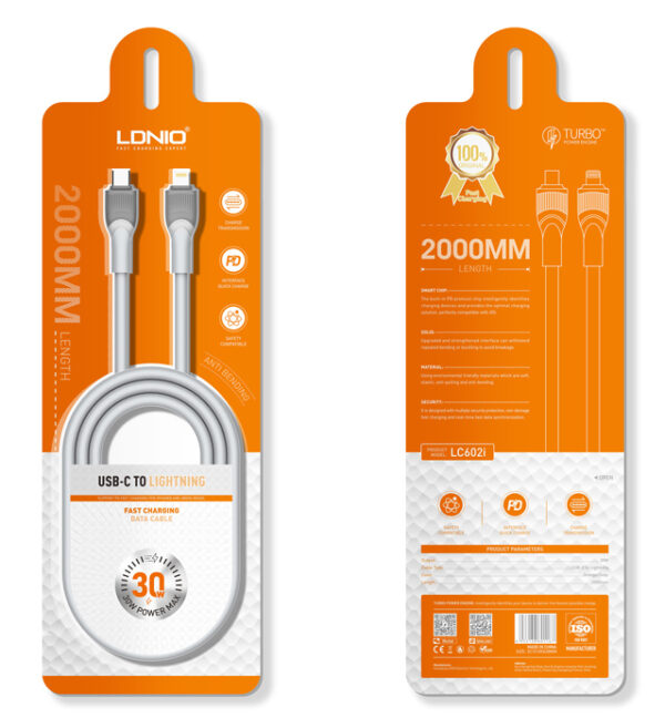 LDNIO καλώδιο Lightning σε USB-C LC602I, 30W PD, 2m, γκρι - Image 4