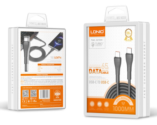 LDNIO καλώδιο USB-C σε USB-C LC671C, 65W PD, 1m, γκρι - Image 5