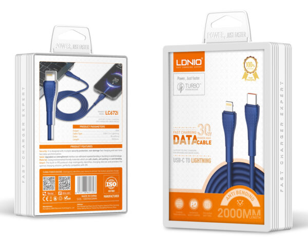 LDNIO καλώδιο Lightning σε USB-C LC672I, 30W PD, 2m, μπλε - Image 5