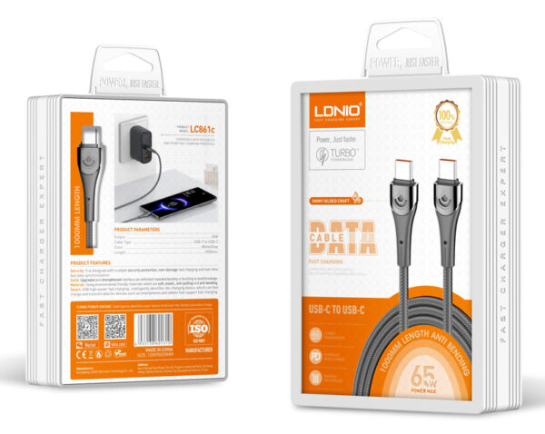 LDNIO καλώδιο USB-C σε USB-C LC861C, 65W PD, 1m, γκρι - Image 6