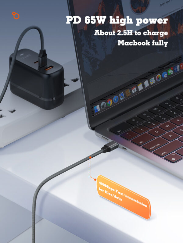 LDNIO καλώδιο USB-C σε USB-C LC442C, 65W PD, 2m, γκρι - Image 2