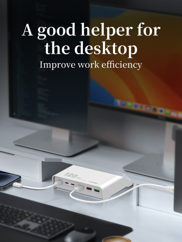 LDNIO σταθμός φόρτισης Q605, 3x USB-C & 3x USB, 120W, PD/QC, λευκός - Image 3