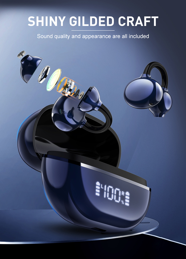 LDNIO earphones με θήκη φόρτισης T09, OWS, Φ10mm, 35/400mAh, μπλε - Image 2