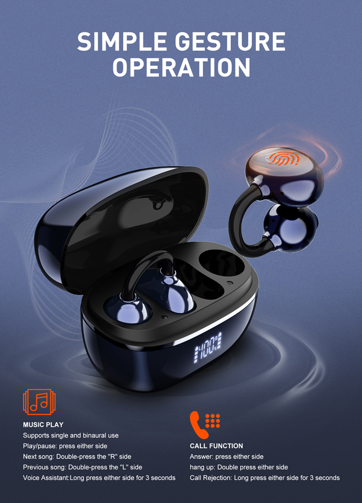 LDNIO earphones με θήκη φόρτισης T09, OWS, Φ10mm, 35/400mAh, μπλε - Image 4