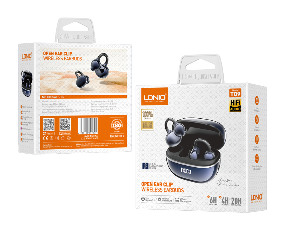 LDNIO earphones με θήκη φόρτισης T09, OWS, Φ10mm, 35/400mAh, μπλε - Image 8