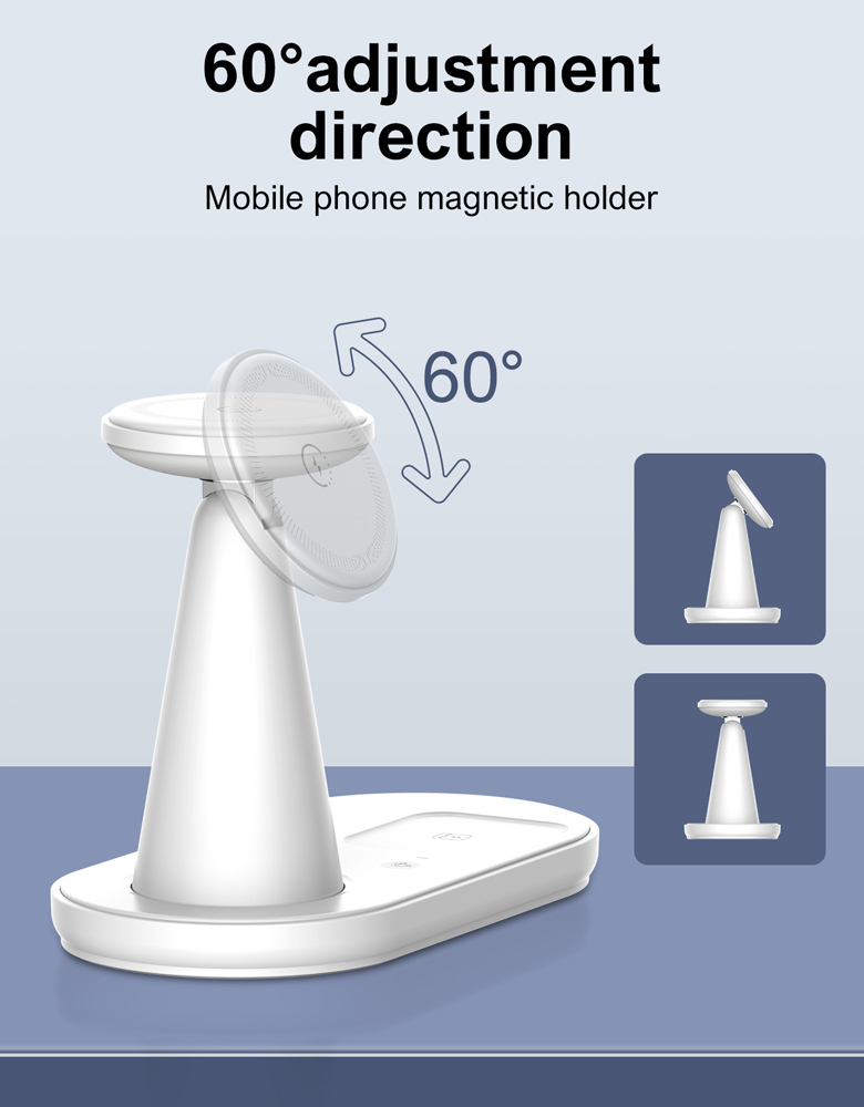LDNIO ασύρματος φορτιστής WL01 με LED φωτισμό, 3 σε 1, 15W, λευκός - Image 4