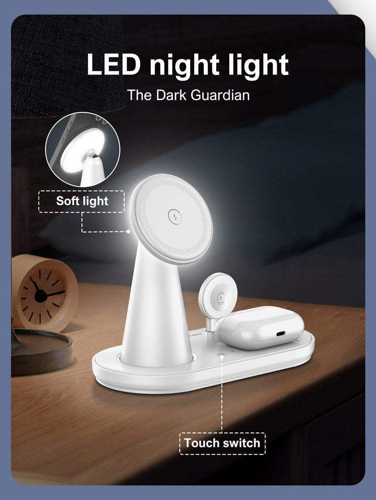 LDNIO ασύρματος φορτιστής WL01 με LED φωτισμό, 3 σε 1, 15W, λευκός - Image 6