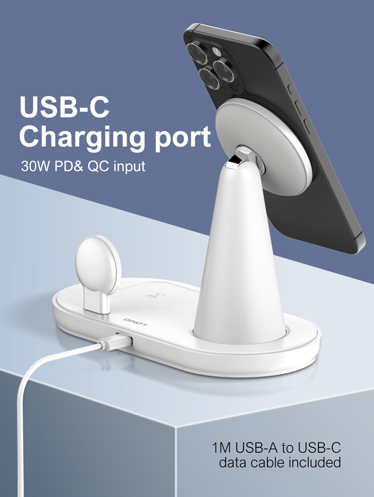 LDNIO ασύρματος φορτιστής WL01 με LED φωτισμό, 3 σε 1, 15W, λευκός - Image 7