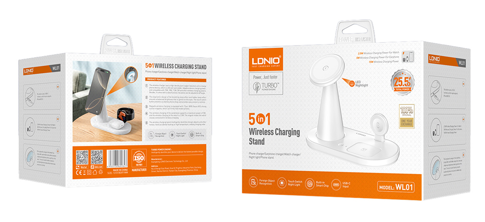 LDNIO ασύρματος φορτιστής WL01 με LED φωτισμό, 3 σε 1, 15W, λευκός - Image 9