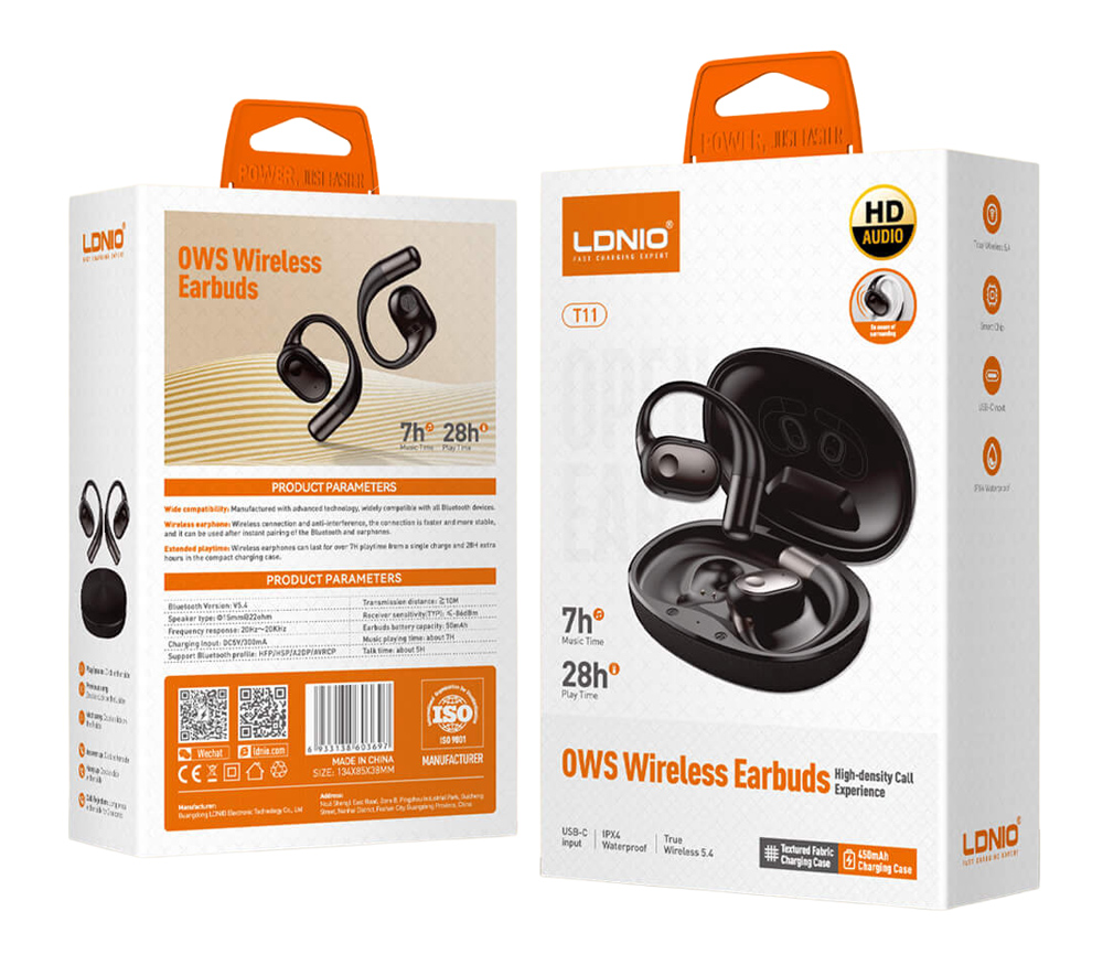 LDNIO earphones με θήκη φόρτισης T11, OWS, Φ15mm, 50/450mAh, μαύρα - Image 7