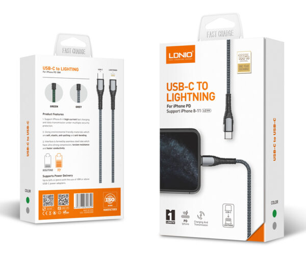 LDNIO καλώδιο Lightning σε USB-C LC111, 30W PD, 1m, γκρι - Image 6